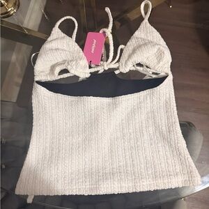 Edikted White Textured Crop Top